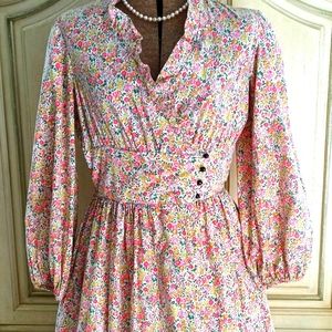 ADORABLE VTG "LOUNGEES" CALICO COTTAGECORE, PRAIRIE FARMHOUSE MAXI DRESS!